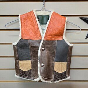 Vintage Leather patchwork Childs vest sherpa lining approx size 7/8